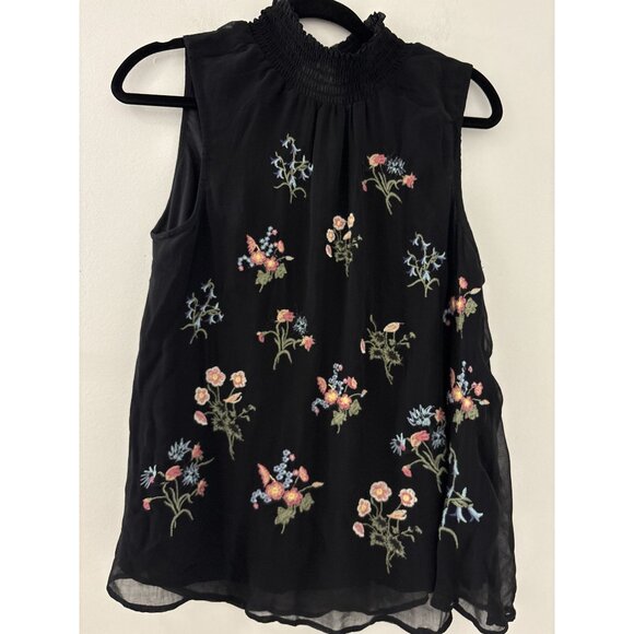 Sundance Altamira Floral Embroidered Tank in Black Size Medium Petite Bohemian - Picture 1 of 5
